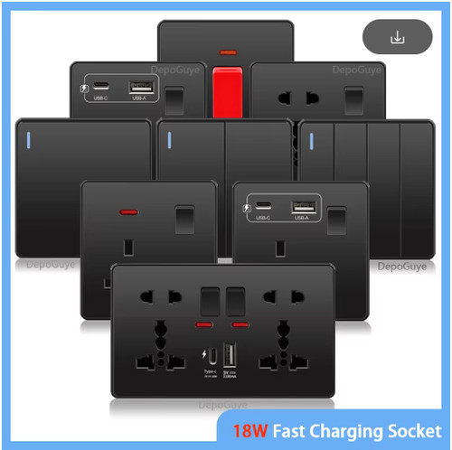 Universal black wall switch - wall,